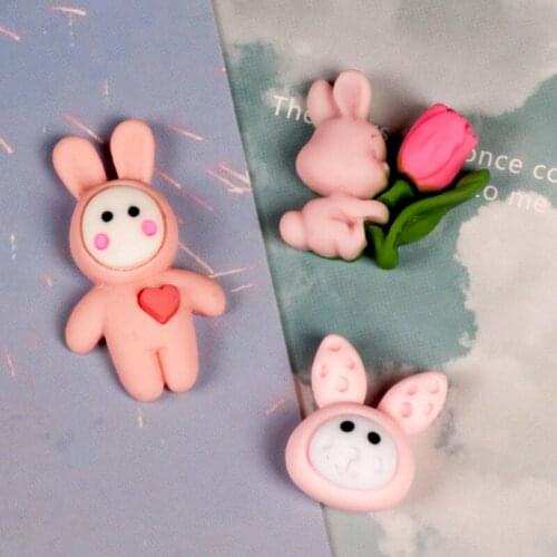 10Pcs Kawaii Resin Rabbit Flower Flat back Cabochons Scrapbooking For Hair Bow Embellishments Accessories DIY Hair Bows Center
