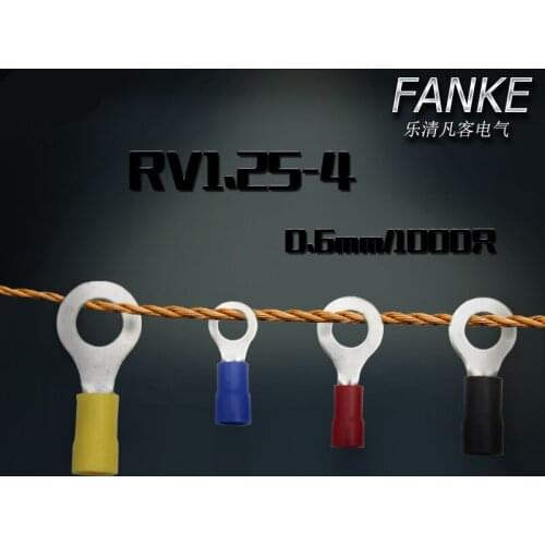 1000pcs/pack RV1.25-4 Circular Pre-insulating Cold Pressed Terminal(Type TO-JTK) Round shape wire crimp terminals/Connector