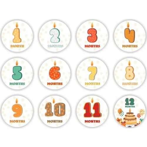 12 Pcs/Set Baby Pregnant Monthly Stickers Happy Birthday Memory Recording Milestone Sticker Newborn Growth Photo Props