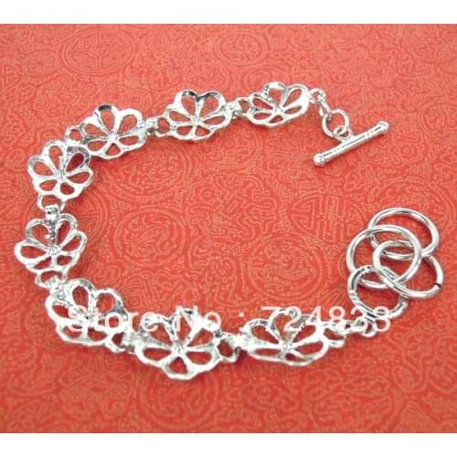 13mm Bracelet Base Settings Silver Plated Brass Filigree Flower Bezel Tray with Pin Half Drilled Beads Bangle Blank Findings DIY