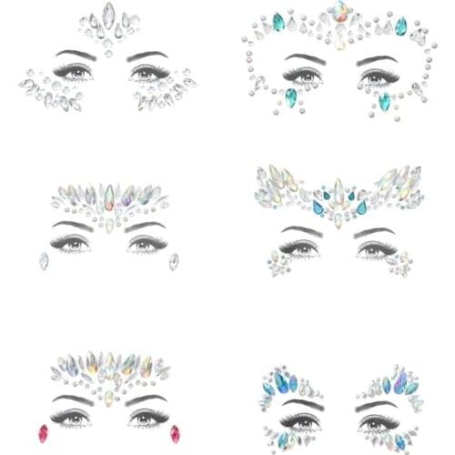 6 Sets Women Mermaid Face Gems Glitter,Rhinestone Rave Festival Face Jewels,Crystals Face Stickers,Eyes Face Body Temporary Tatt
