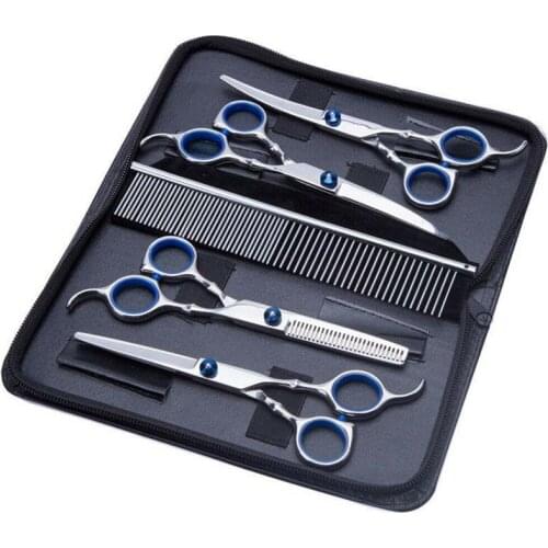 6'' Pet Straight Curved Hair Cutting Thinning Shears Grooming Scissors Set Straight Cut Teeth Cut Fish Bone Scissors Sets