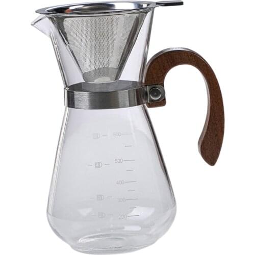 600ml Pour Over Coffee Maker w/ Stainless Steel Filter Funnel Manual Coffee Brewer Portable Coffee Pot with Handle