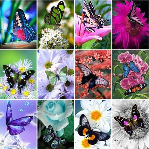 DIY 5D Diamond Painting Butterfly Mosaic Diamond Embroidery Full Round Drill Flower Picture of Rhinestone Cross Stitch Wall Art