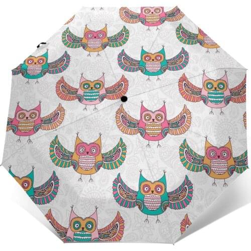 Automatic Umbrella Coloured Owls three-fold umbrella women men rain umbrella