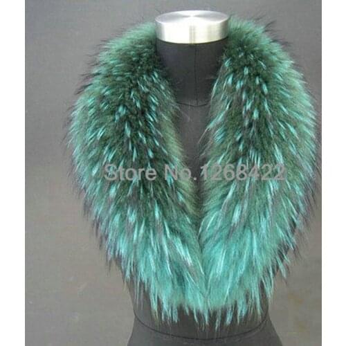 Free shipping Fur collar raccoon fur the whole skin heavy hair article scarf shawl lapel collar cap green