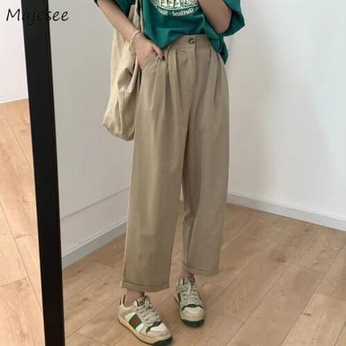 Pants Women Casual Streetwear BF Ins Cool Girls Students Solid Ankle-length High Waist Straight Loose Bottoms Baggy Female New