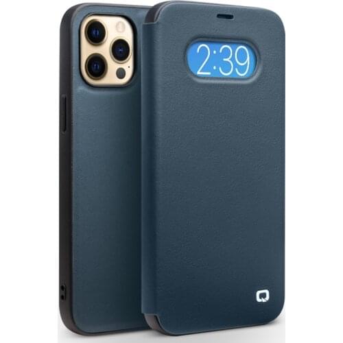QIALINO Genuine Leather Flip Case for iPhone 12/12 Pro Pure Handmade Slim Phone Cover with View Window for iPhone 12 Pro Max