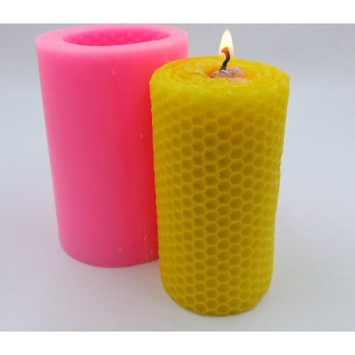 Pillar Honeycomb Pattern Candle Mold Handmade Scented Candle DIY Art Crafts Candle Silicone Mold Aroma Gypsum Plaster Soap Molds