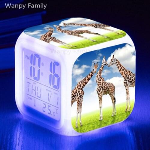 Giraffe Alarm Clock 7 Color Glowing LED Digital Alarm Clock Big screen Multifunctio Touch Sensing Digital Flash Luminous Clock