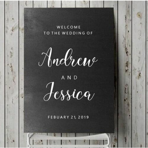 Welcome Wedding Sign Decal Custom Wedding Decor Sticker Personalised Names and Date Mirror Sticker Blackboard Decal L838
