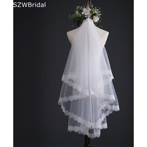 In Stock Ivory Long Bridal veil 2021 Lace edge Wedding veils Velo de novia voile mariage wedding accessories sluier schleier