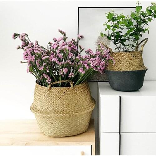 Wickerwork Basket Rattan Hanging Flower Pot Dirty Laundry Hamper Storage Basket Seagrass Garden Planters Household Organizer