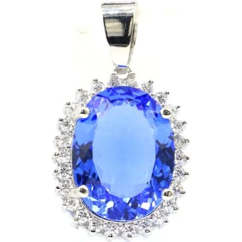 29x16mm Pretty Created Pink Tourmaline Created Violet Tanzanite Bright Zircon For Ladies Silver Pendant Wholesale Drop Shipping
