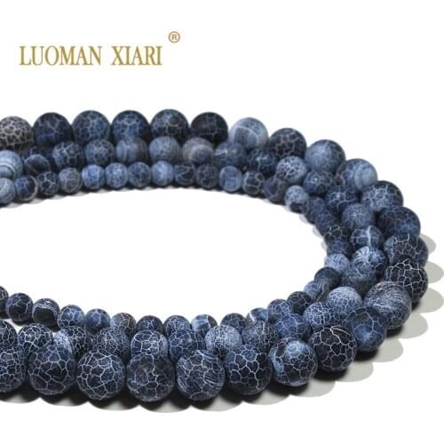 Wholesale Natural Blue Weathered Agat Stone Round Beads For Jewelry Making DIY Bracelet Necklace Material 6/8/10 mm Strand 15