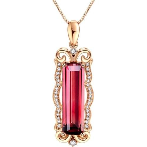 Best selling natural red tourmaline pendant plated with 18K rose gold inlaid with colored gems female pendant