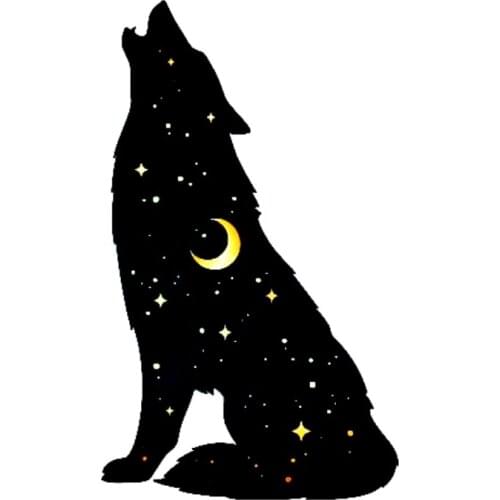 LLY-0639 Creative Car Sticker Wolf Howling At The Moon Modeling Decal PVC Auto Sunscreen Waterproof Decal Decoration Accessories