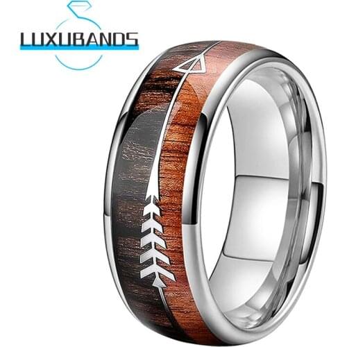 8MM Wedding Rings For Men Women Tungsten Engagement Bands Double Wood Arrows Inlay Polished Finished Comfort Fit
