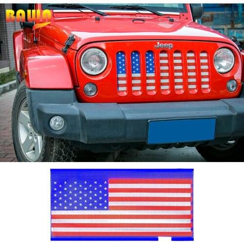 BAWA USA Flag Front Insect Nets Mesh Grille Cover Metal Car Decoration Accessories for Jeep Wrangler JK 2007-2017 Car Product