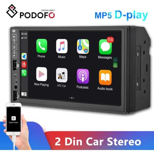 Podofo 2 Din Apple Carplay Car Radio Bluetooth Android Auto Stereo Receiver 7" Touch Screen MP5 Player USB ISO Audio Car Stereo