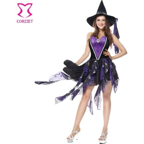Deluxe Purple/Black Corset Skirt Gothic Dress Victorian Fancy Outfit Cosplay Halloween Costumes Deguisement Sexy Witch Costume