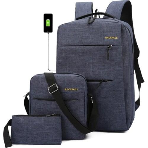 Male USB Charging Laptop Backpacks Women Computer Bags Schoolbag Men Shoulder Bag 3pcs/set Mens Backpack school Bag sac mochila