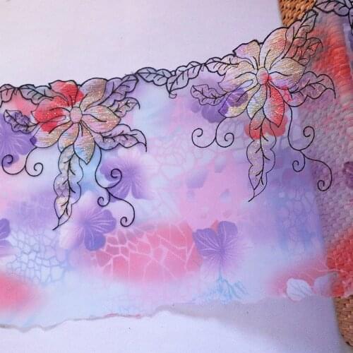 20cm Wide large Flowers Embroidered Lace Trim purple floral printed Mesh Costume Decor lingerie Trimmings Lace Applique Fabric