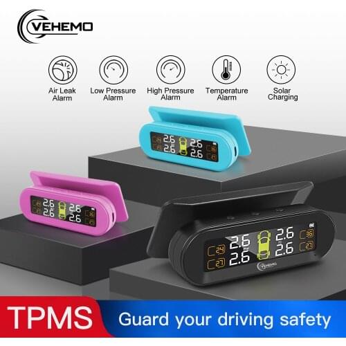 VEHEMO Car Tire Explosion Proof Folding TPMS Tire Temperature Tire Pressure Monitoring System LCD Color Screen External Sensor