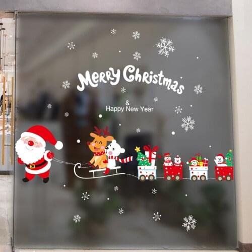 Father Christmas Glass Stickers DIY Gifts Train Wall Decor Decals for Home Living Room Shop Holiday Window Festival Decoration