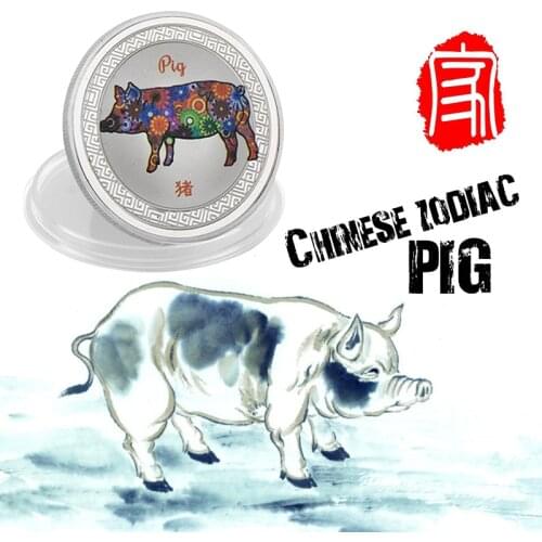 WR Chinese Zodiac Series Pig Silver plated Commemorative Coin Birthday Gift Tai Chi Metal Challenge Silver Coins Collectibles