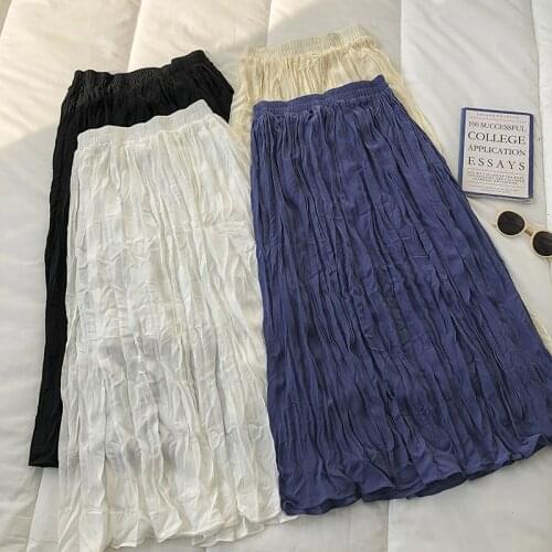 Ins Popular Skirt For Women Spring Autumn Chiffon Pleated Skirt Woman High Waist White Mid Skirt Women Black Pleated Skirts