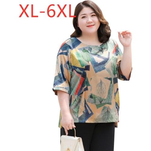 New 2021 summer Korea plus size tops for women large loose casual half sleeve chiffon colorful print T-shirt 3XL 4XL 5XL 6XL