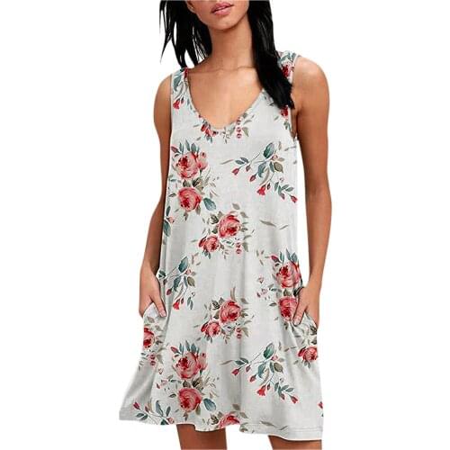 Vintage Strapless Dress Summer Women Beach Floral Print Casual Sundress Sexy Sleeveless Sexy Loose Tank Dresses 2021 Robe Femme