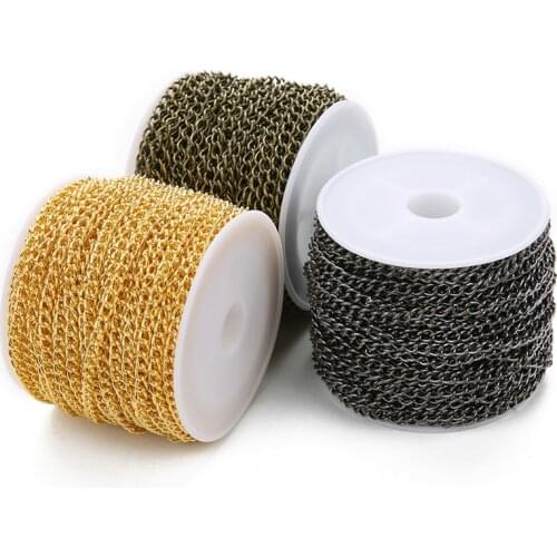 Ckysee 10Yards/Roll 3x4mm Width Metal Iron Bulk Chain Necklace Gold Black Color Cable Chains For Diy Jewelry Making Supplies