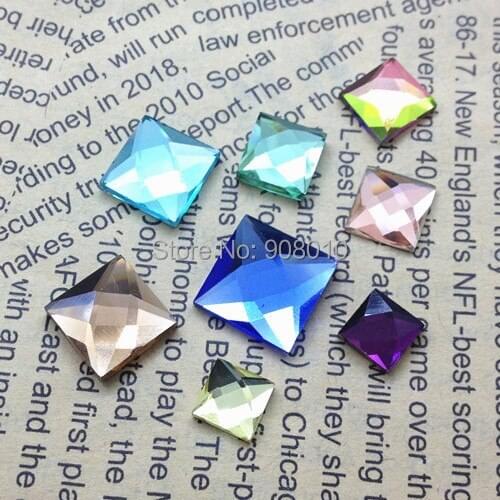 100pcs/lot 10mm Asmmetric Faceted Square crystal glass flatback stones for jewelry making
