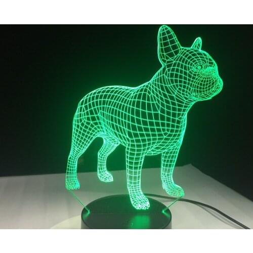 3D Vision Cute French Bulldog 3D Table Lamp LED Night Light 7 Colors Change For Kids Gifts Touch Kids Bedside Sleep Lighting