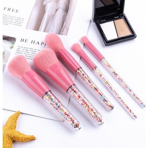 5Pcs/Set Candy Transparent Handle Makeup Brushes Kit Eye Shadow Foundation Blush Powder Cosmetics Make Up Brush Tool