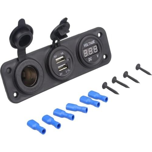 Car Boat SUV Dual USB Charger+ Lighter Port+Voltmeter Power Outlet