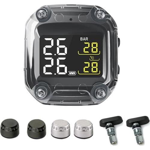 Wireless Motorcycle TPMS Tire Pressure Monitoring System Digital LCD with Two External/Internal Sensors for BMW for Honda