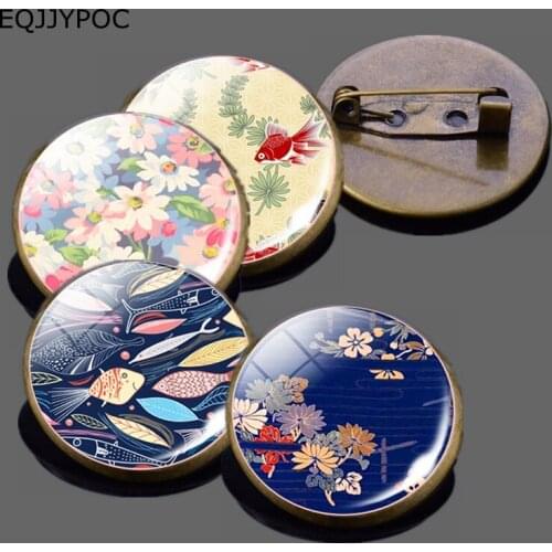 Japanese cherry blossom brooch flower 25mm Glass Cabochon vintag Metal Brooch Pin for DIY Clothing Decoration Design