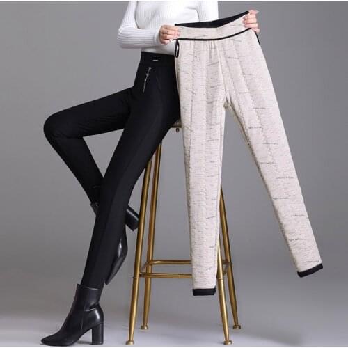 Women Winter Trousers Plus Size 5XL Female Thicken Fleeve Warm Pencil Pants Large Size Mom Pants Skinny Stretch Leggings Black