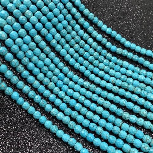 4/6/8/10mm Natural Stone Blue Turquoises Beads Faceted Loose Round Spacer Beads For Jewelry Making DIY Bracelet Necklace