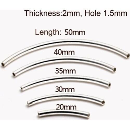 20mm-50mm 5 Sizes 925 Sterling Silver Curved Bent Tube Beads Jewelry Findings For Necklace Bracelets Making 30pcs/lot STB-S03