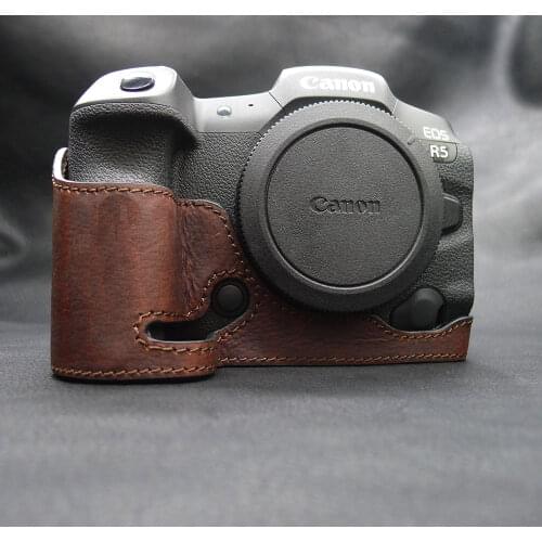 Genuine Leather EOS R5 R6 Camera Case Bag handmade Cowhide Half Body for Canon EOS R5 R6