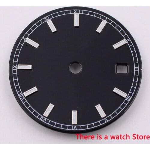 29mm black Blue Dial Watch Face Auto Date Window Watch Dial Fit For Automatic Movement Mens Watch