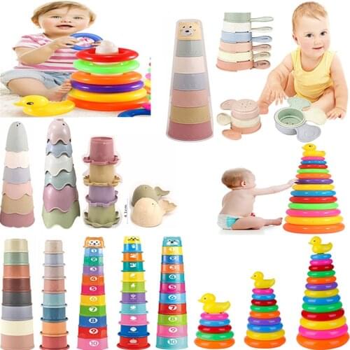 Toddler 0 12M Pyramid Tower Stacking Duck Toys Baby Birth Educational Montessori Beach Kids Pool Bathtub Toy Childrens Day Gift