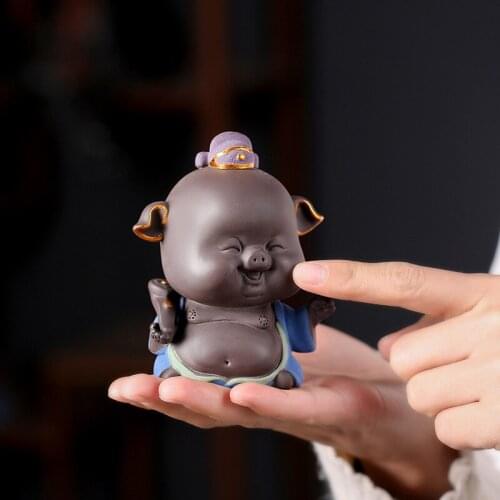1 PCS Purple Clay Lovely Pig Figurine Ornament Fingertip Small Tea Pets Boutique Tea Table Decoration Handmade Tea Set Crafts