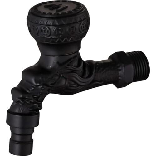 G1/2" Carved Wall Mount Brass Black Painting Bibcock,Decorative Outdoor Garden Faucet Washing Machine Faucet Small Tap Doodii