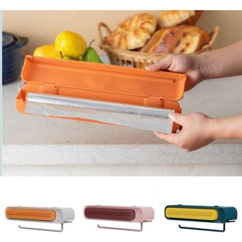 HOT 3 In 1 Plastic Wrap Dispenser Holder With Rag Rack Can Store Garbage Bags for Kitchen Food Plastic Wraps Hold