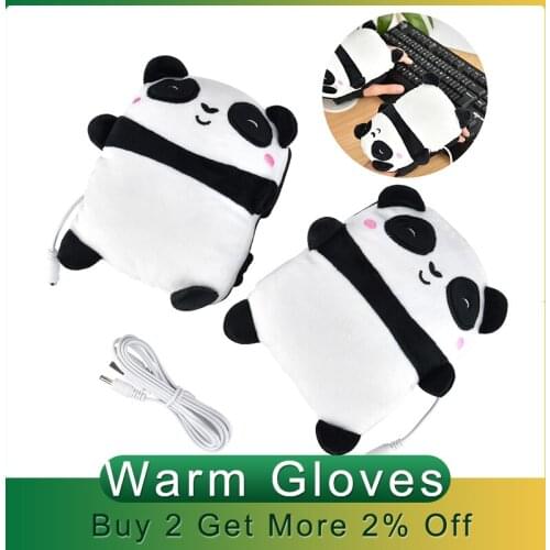 Hand Warmer USB Electric Heated Gloves Cute Panda Shape Fingerless Warm Winter Laptop Gloves Heating Hands Warmer Christmas Gift